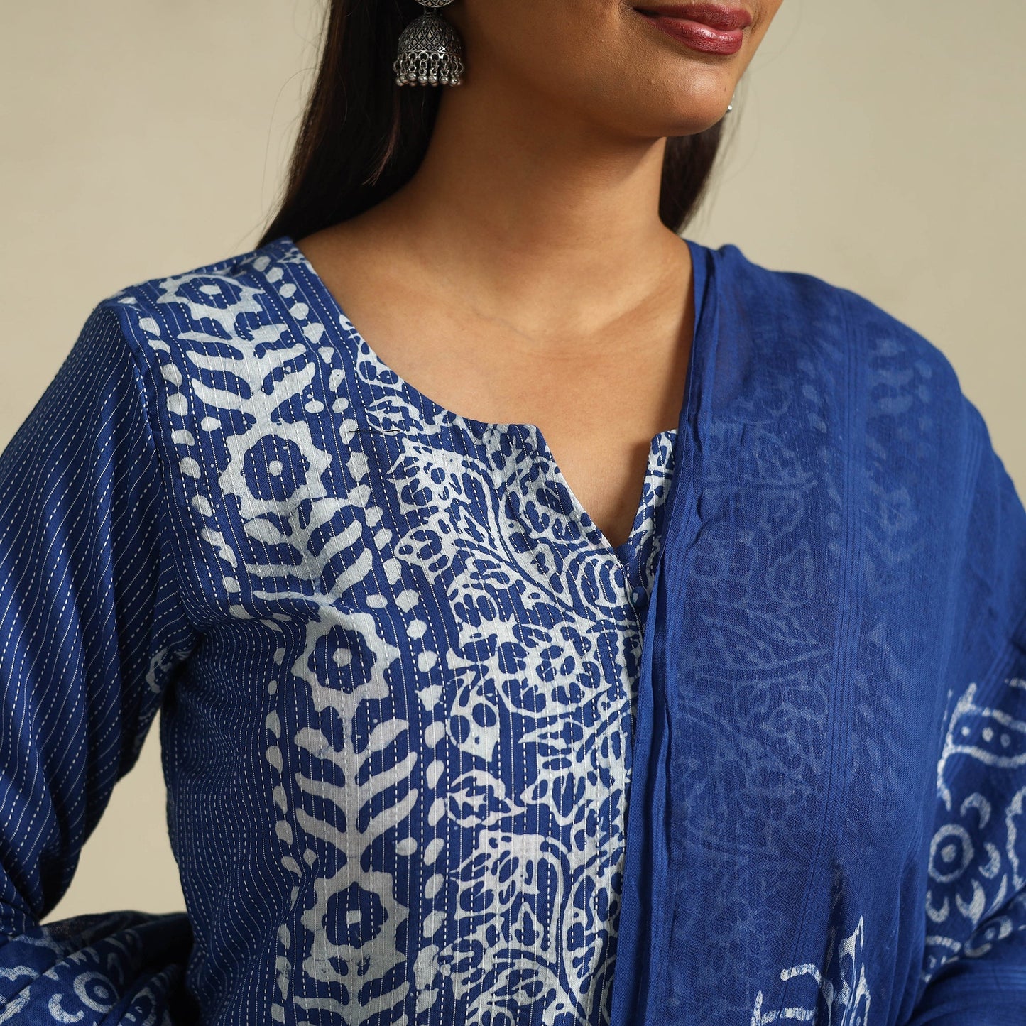  Blue Cotton Hand Batik Print Suit Set