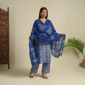  Blue Cotton Hand Batik Print Suit Set