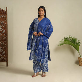  Blue Cotton Hand Batik Print Suit Set