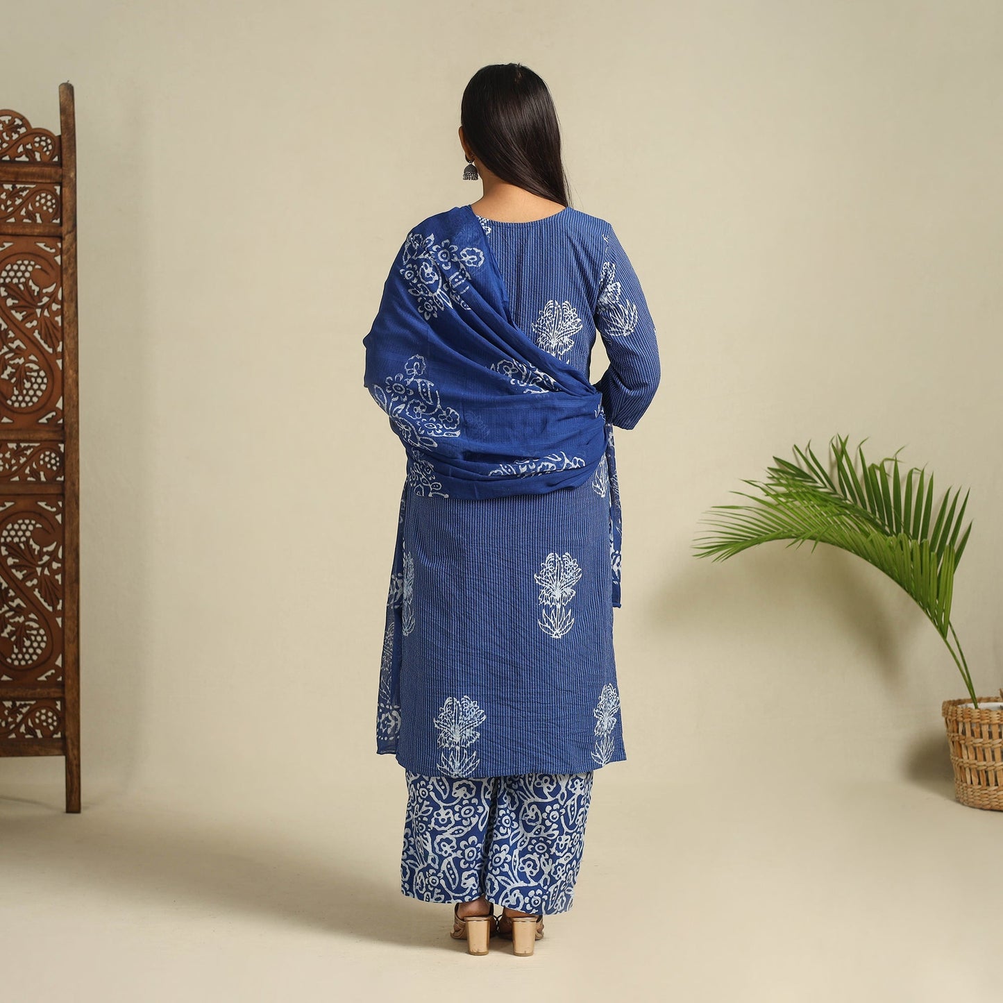  Blue Cotton Hand Batik Print Suit Set