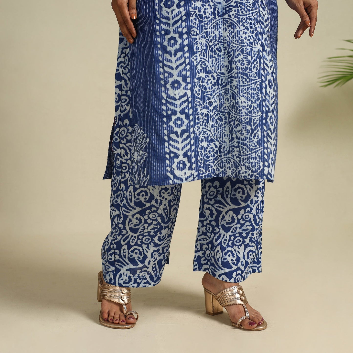  Blue Cotton Hand Batik Print Suit Set
