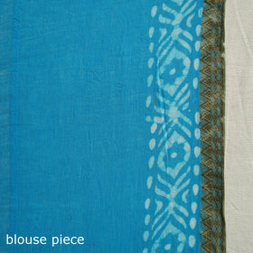 Buy Blue Cotton Hand Batik Print Saree with Blouse Piece