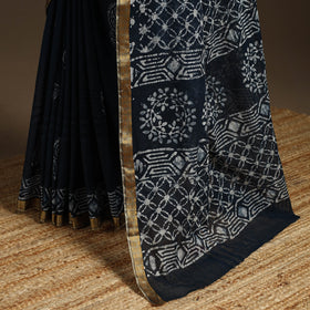 Blue - cotton hand batik saree with blouse 20 - handcrafted