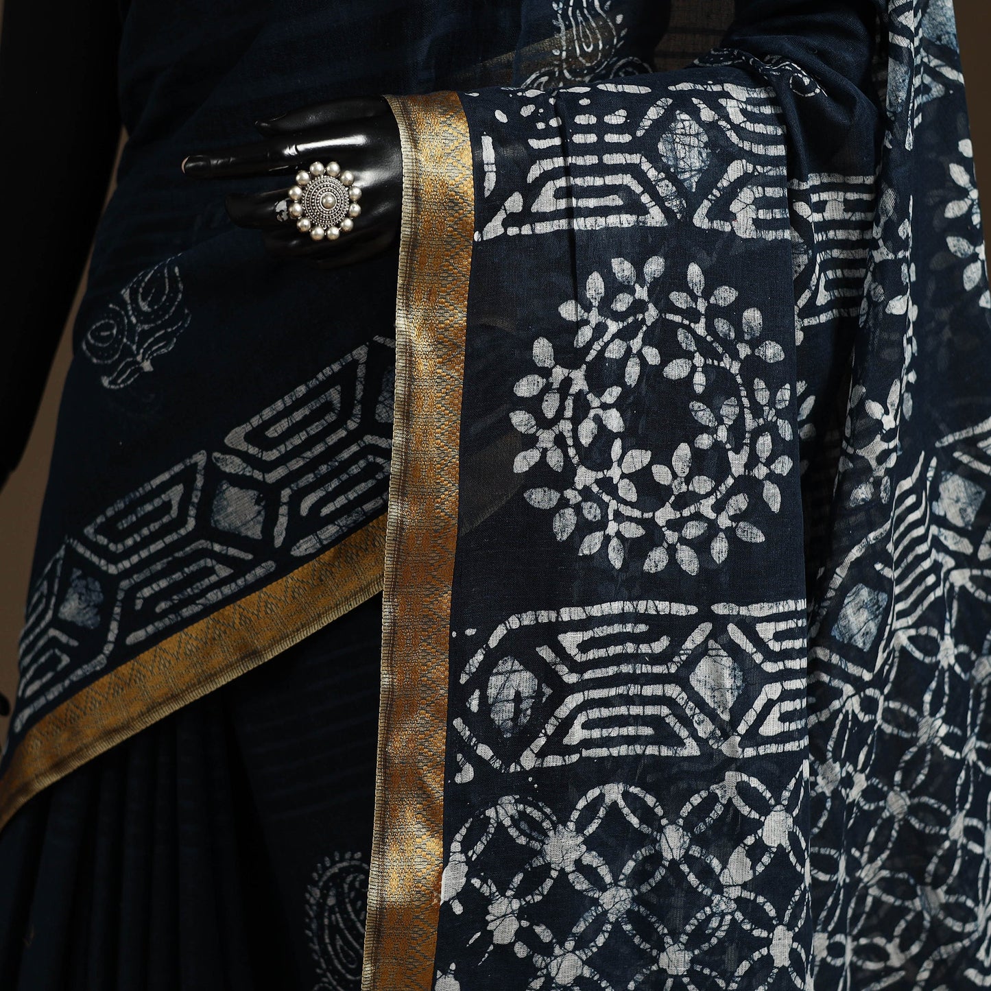 Blue - cotton hand batik saree with blouse 20 - handcrafted
