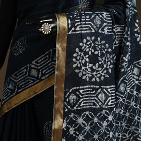 Blue - cotton hand batik saree with blouse 20 - handcrafted