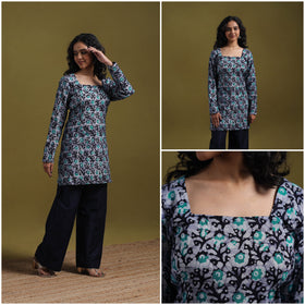 Cotton hand batik short kurta for women 05 - handcrafted