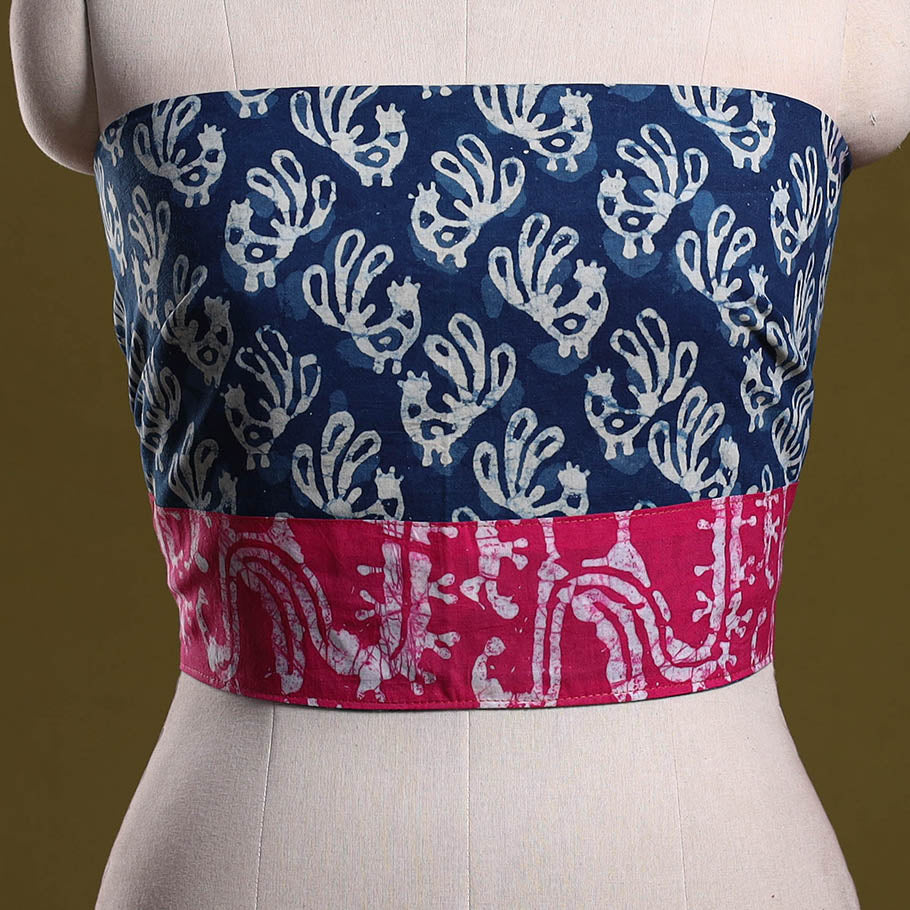 Cotton hand block batik print blouse piece 58 - handcrafted