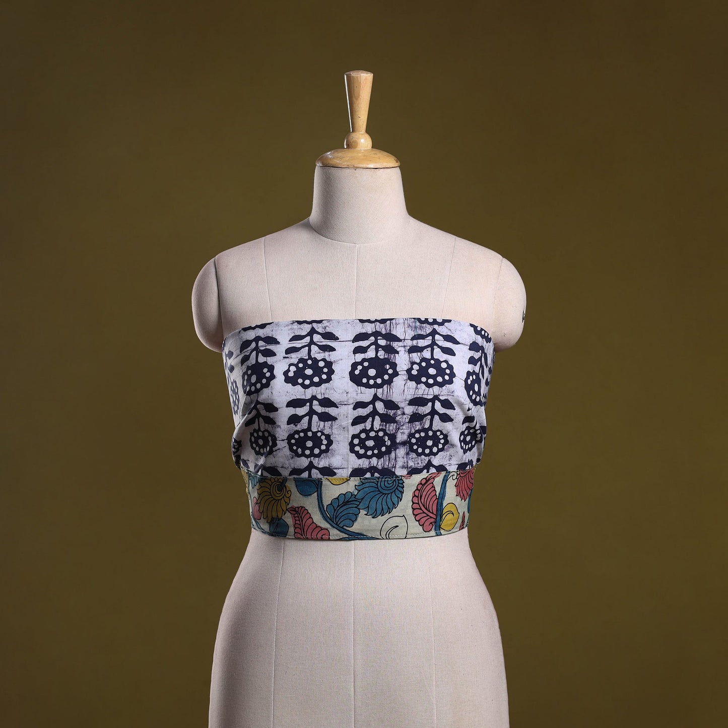 Cotton hand block batik print blouse piece 60 - handcrafted