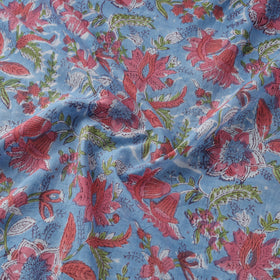 Blue - Cotton Hand Block Sanganeri Print Fabric 02
