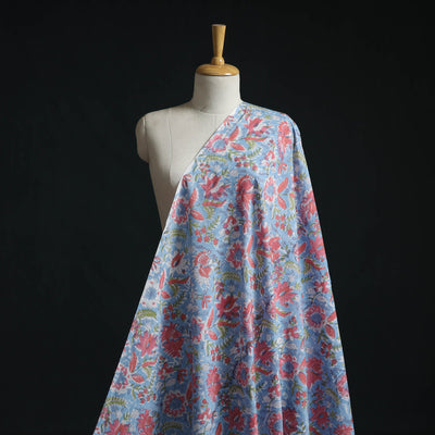 Blue - Cotton Hand Block Sanganeri Print Fabric 02