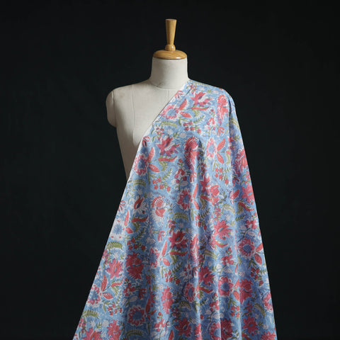 Blue - Cotton Hand Block Sanganeri Print Fabric 02