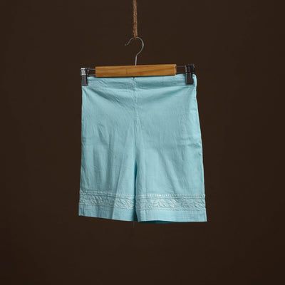 Buy Blue Cotton Hand Embroidery Chikankari Short