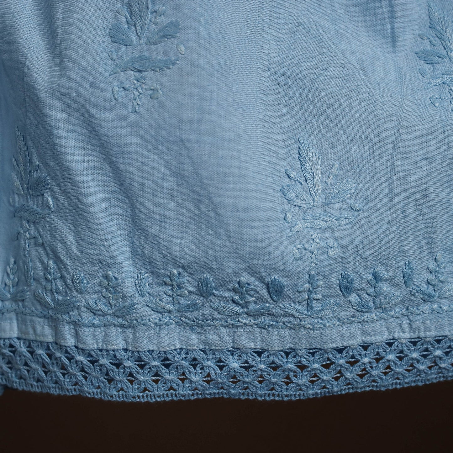 Buy Blue Cotton Hand Embroidery Chikankari Short