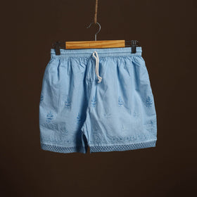 Buy Blue Cotton Hand Embroidery Chikankari Short