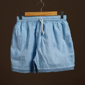 Buy Blue Cotton Hand Embroidery Chikankari Short