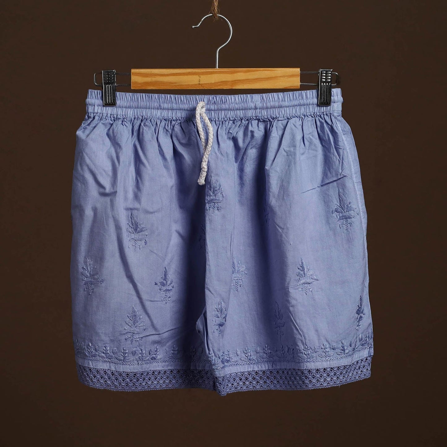 Buy Blue Cotton Hand Embroidery Chikankari Short