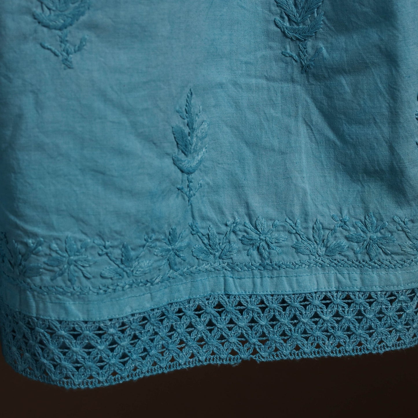  Blue Cotton Hand Embroidery Chikankari Short