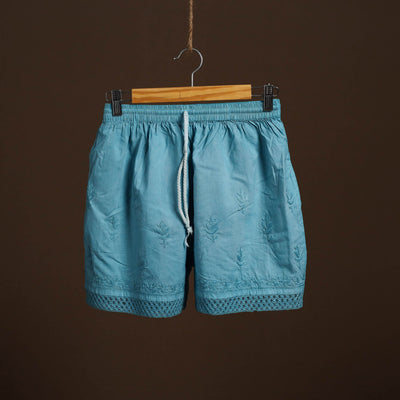  Blue Cotton Hand Embroidery Chikankari Short