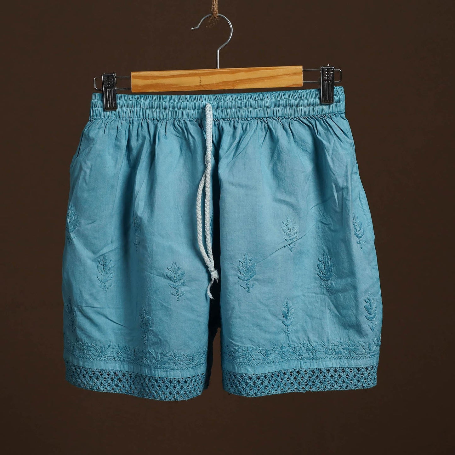  Blue Cotton Hand Embroidery Chikankari Short