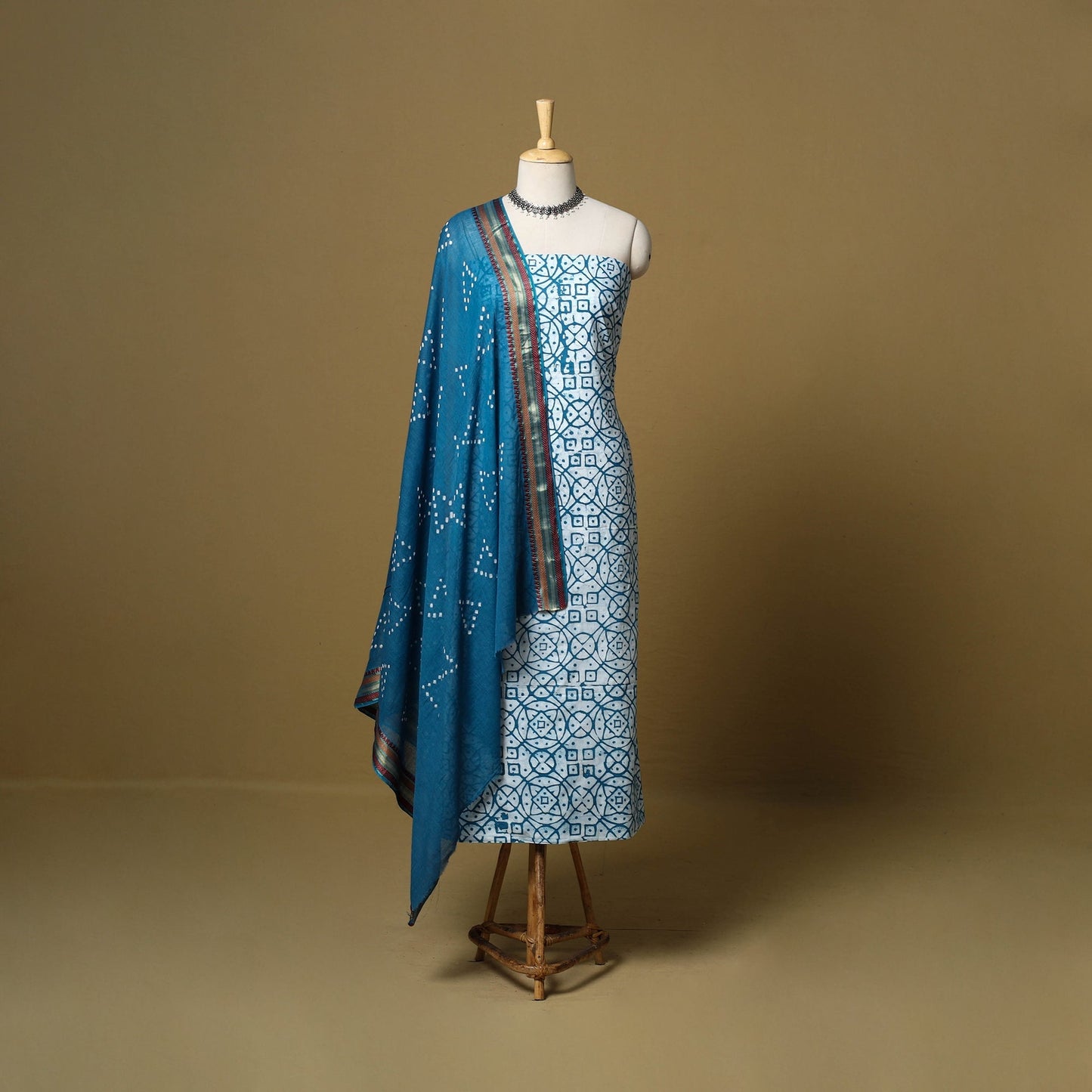 Pink - cotton hand kutch batik 3pc unstitched dress