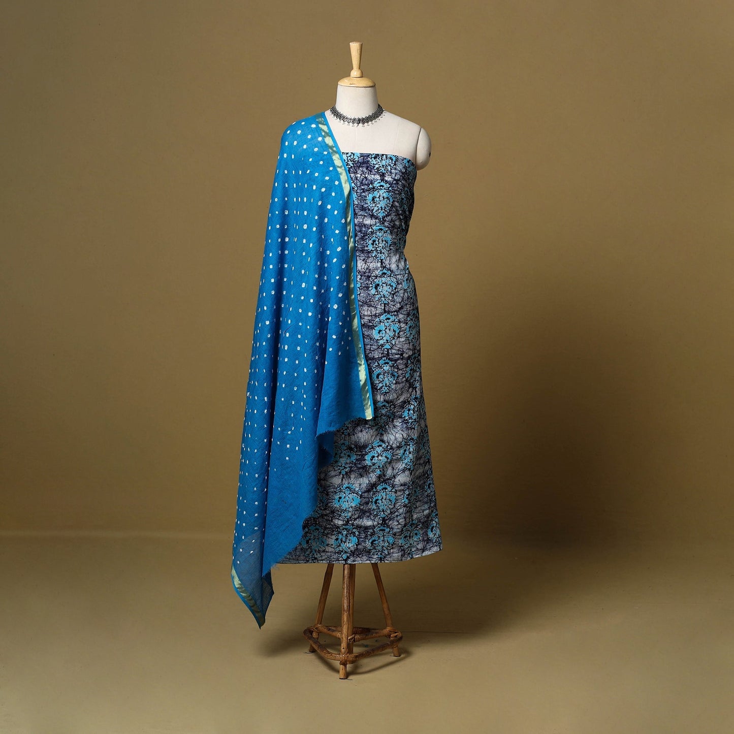 Pink - cotton hand kutch batik 3pc unstitched dress