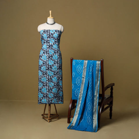 Pink - cotton hand kutch batik 3pc unstitched dress