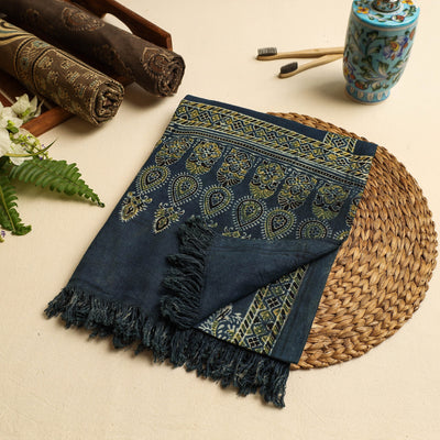 Blue Block Print Cotton Ajrakh Handloom Towel