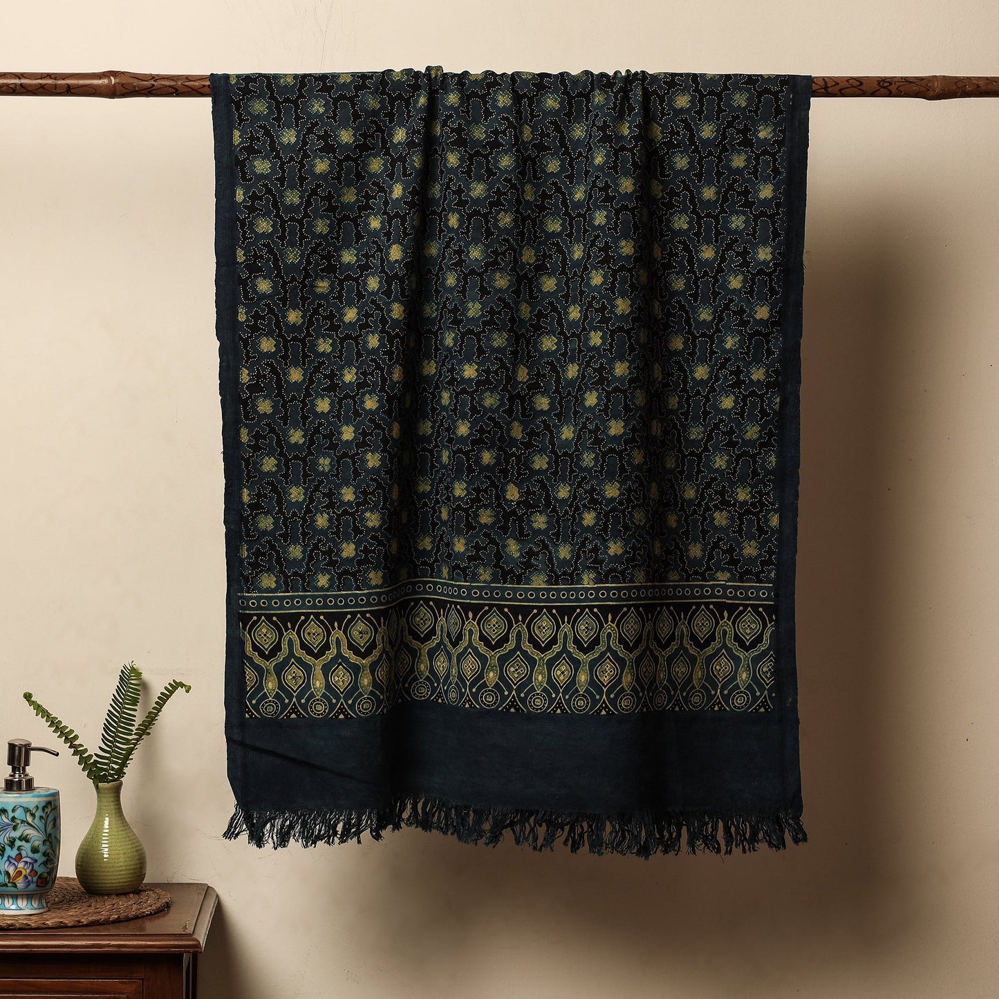 Blue Block Print Cotton Ajrakh Handloom Towel