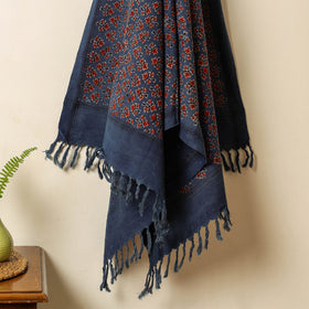 Blue Block Print Cotton Ajrakh Handloom Towel