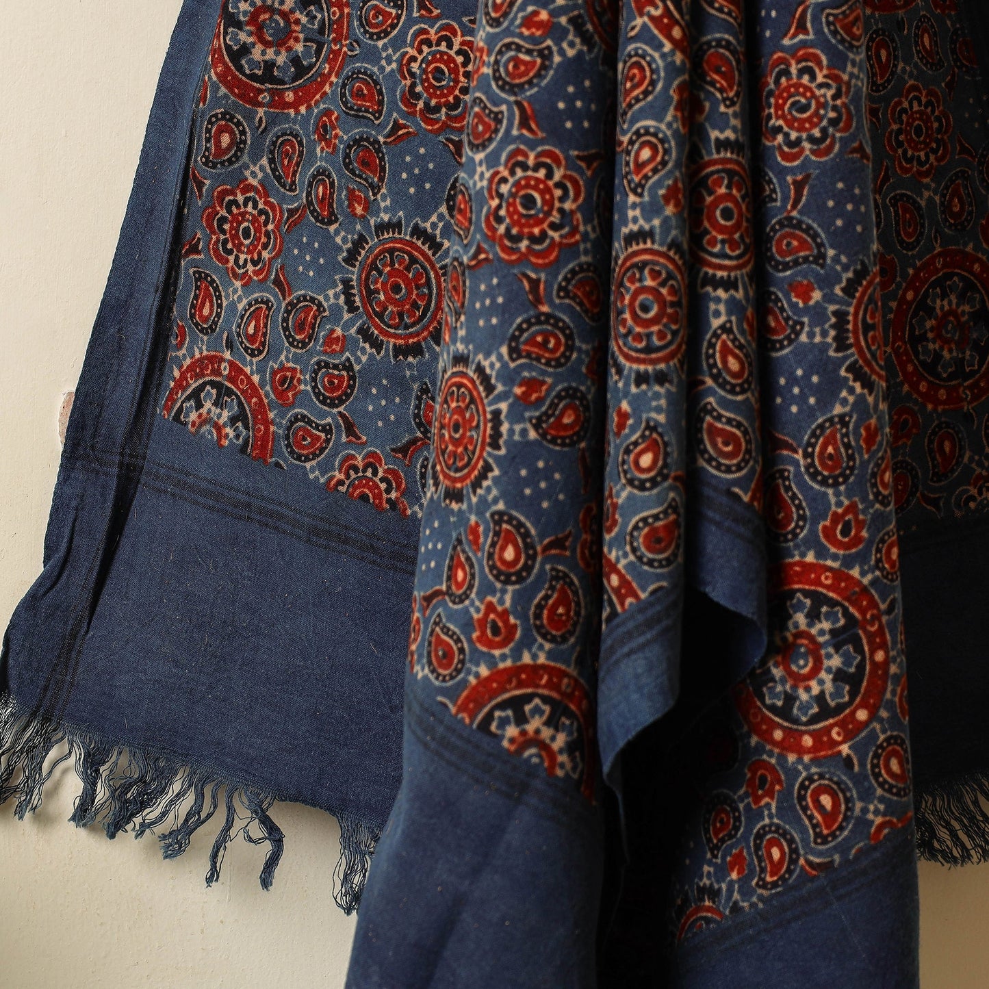 Blue Block Print Cotton Ajrakh Handloom Towel