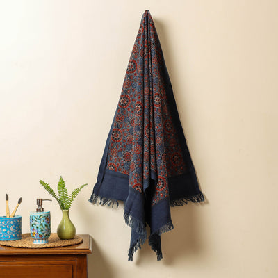 Blue Block Print Cotton Ajrakh Handloom Towel
