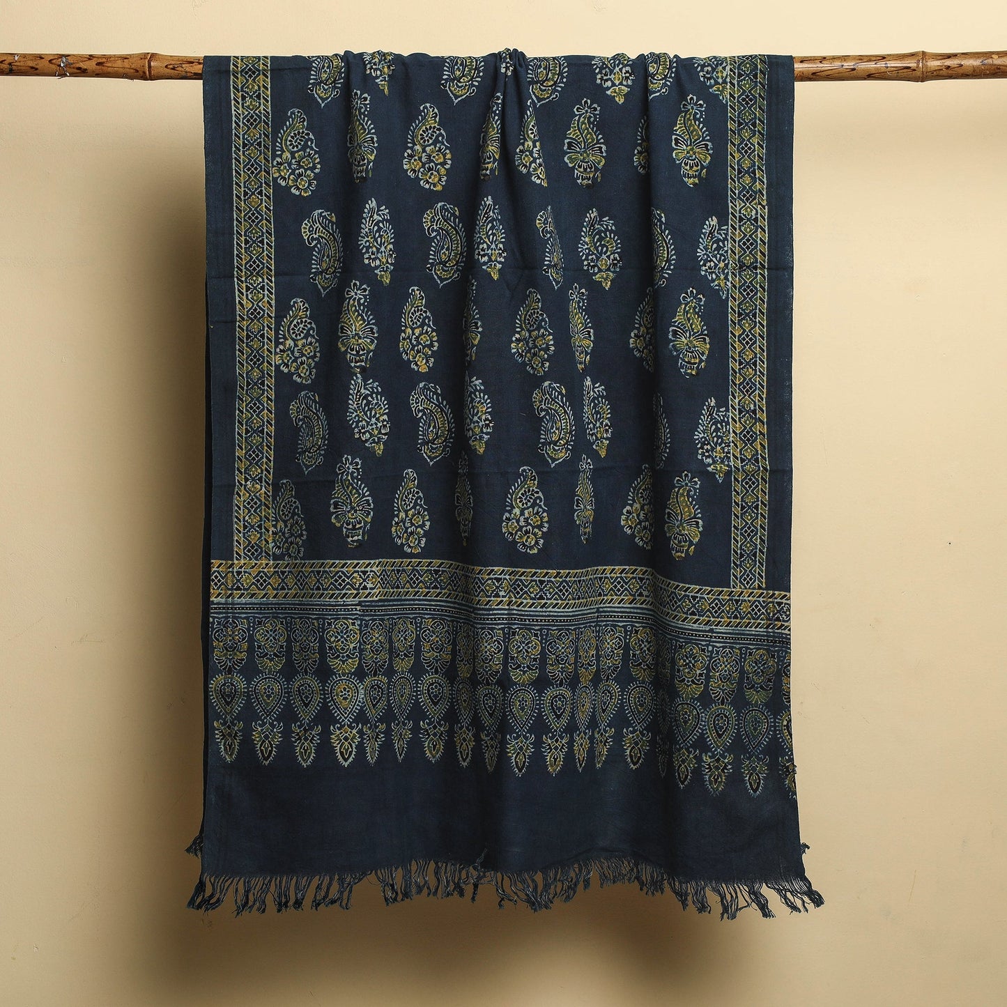 Blue Block Print Cotton Ajrakh Handloom Towel