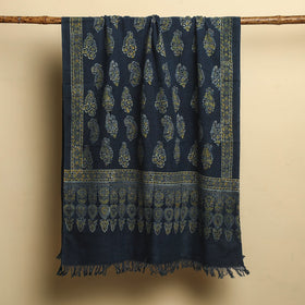 Blue Block Print Cotton Ajrakh Handloom Towel