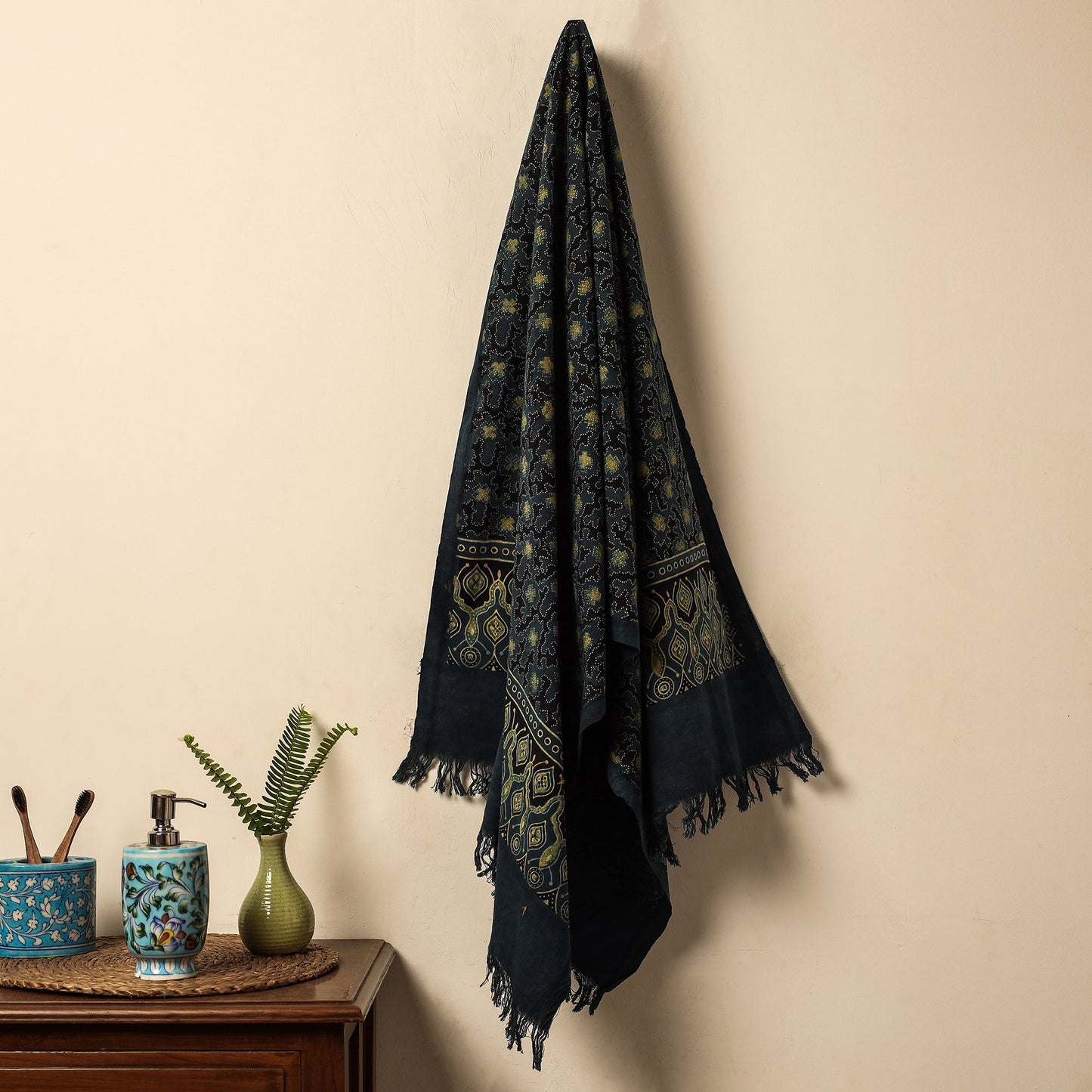 Blue Block Print Cotton Ajrakh Handloom Towel