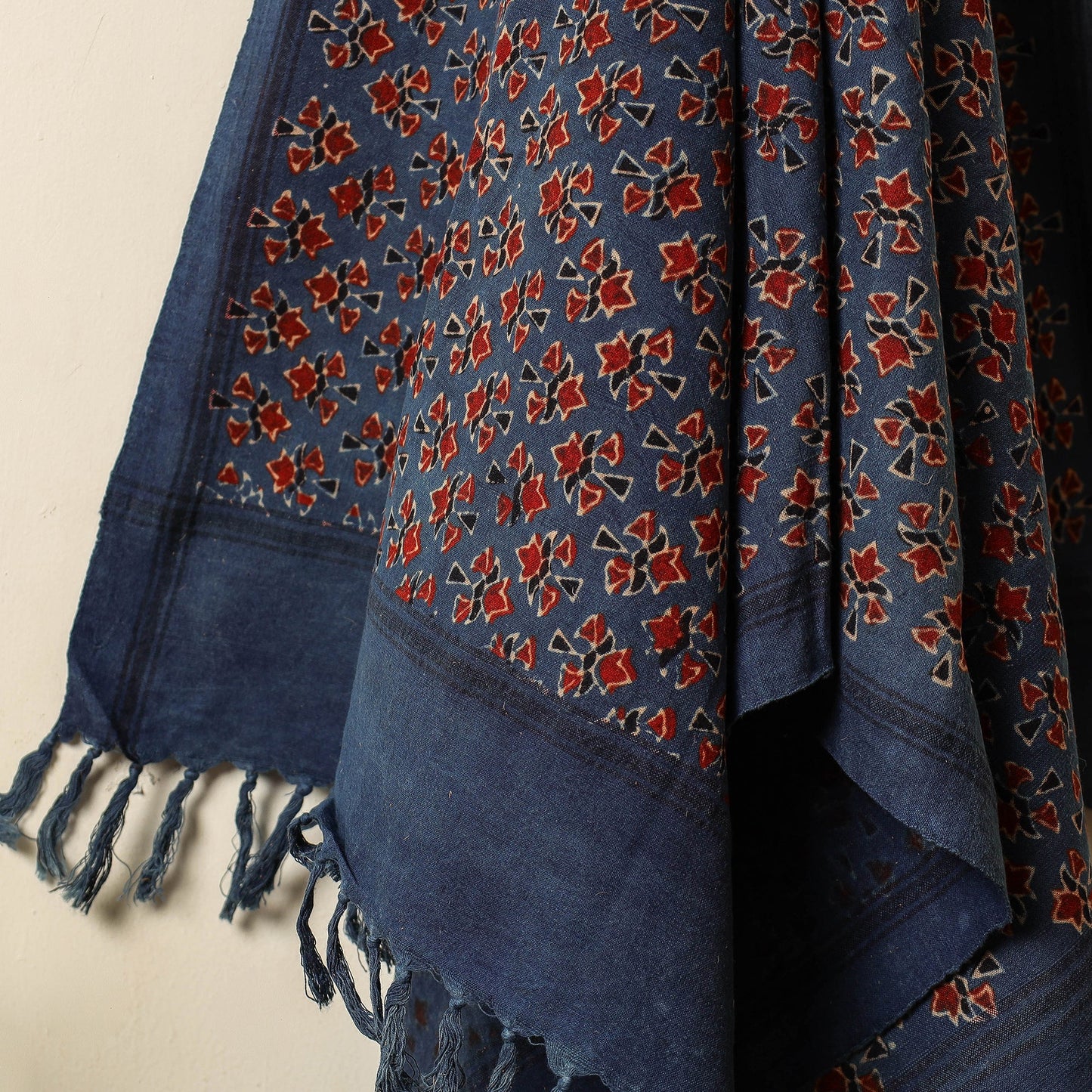 Blue Block Print Cotton Ajrakh Handloom Towel