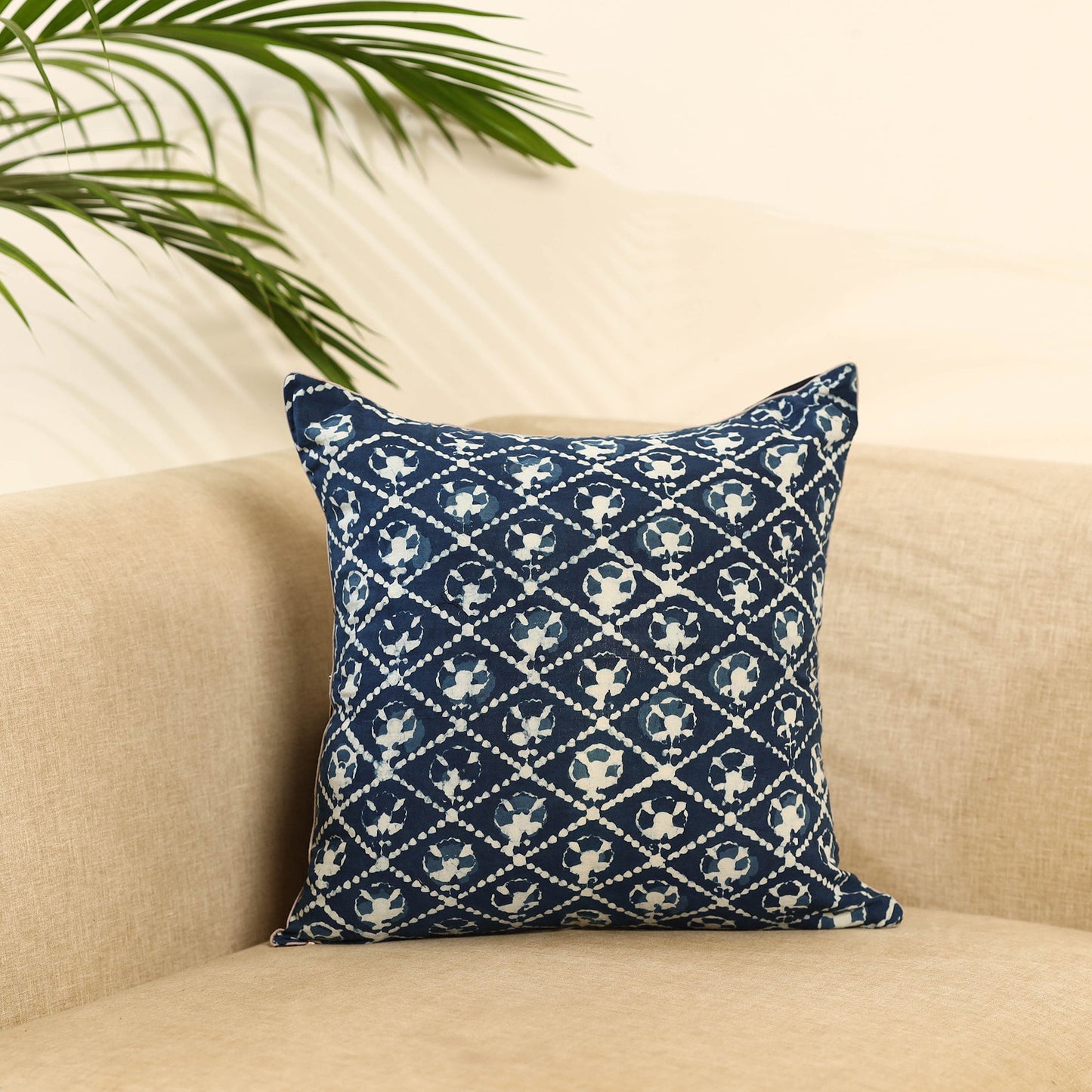Buy Blue Block Print Cotton Indigo Bagru Cushion Cover