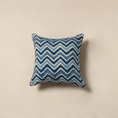 Blue - cotton indigo bagru cushion cover 08 - handcrafted