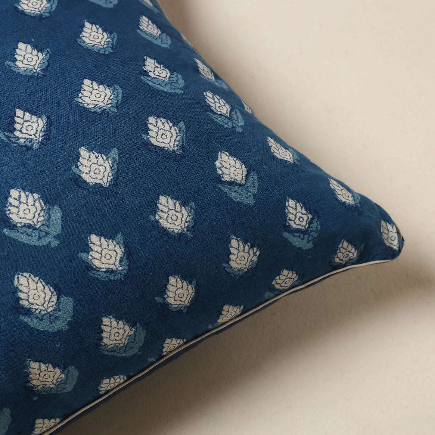 Blue - cotton indigo bagru cushion cover 09 - handcrafted