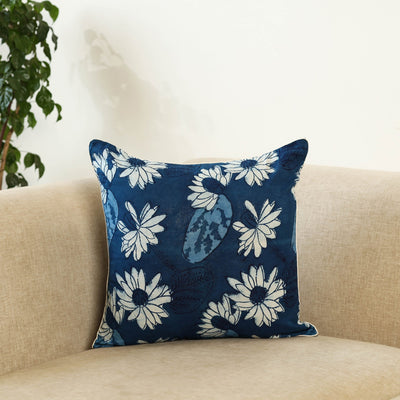 Blue Block Print Cotton Indigo Bagru Cushion Cover