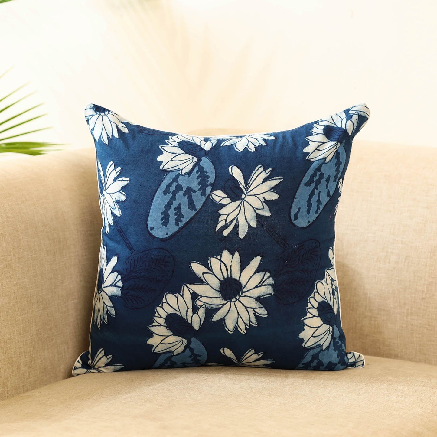 Blue Block Print Cotton Indigo bagru Cushion Cover