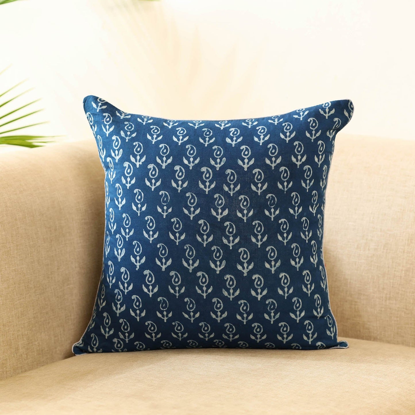Buy Block Print Cotton Indigo bagru Cushion Cover