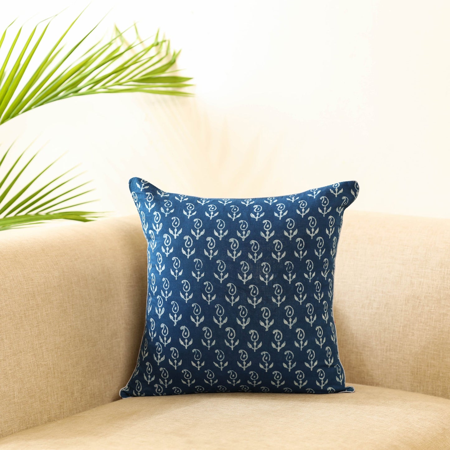Buy Block Print Cotton Indigo bagru Cushion Cover