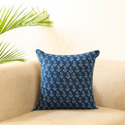 Buy Block Print Cotton Indigo bagru Cushion Cover