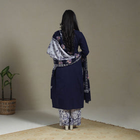 Blue Cotton Indonesian Hand Batik Print Kurta Set (Set of 3)