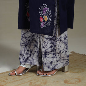 Blue Cotton Indonesian Hand Batik Print Kurta Set (Set of 3)