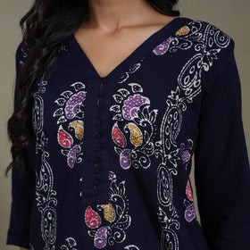 Blue Cotton Indonesian Hand Batik Print Kurta Set (Set of 3)