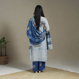 Blue Cotton Indonesian Hand Batik Print Kurta Set (Set of 3)