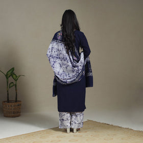 Blue Cotton Indonesian Hand Batik Print Kurta Set (Set of 3)