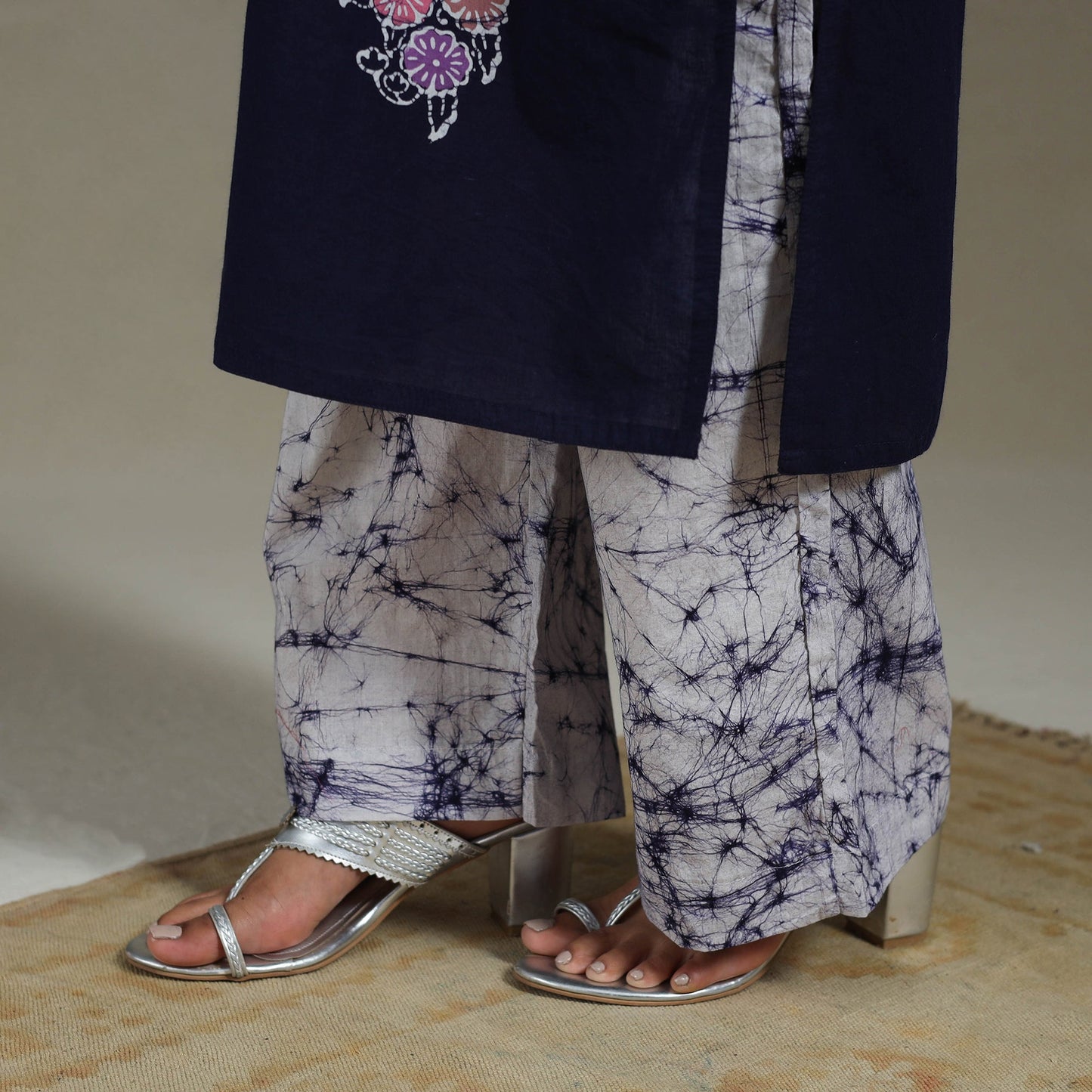 Blue Cotton Indonesian Hand Batik Print Kurta Set (Set of 3)