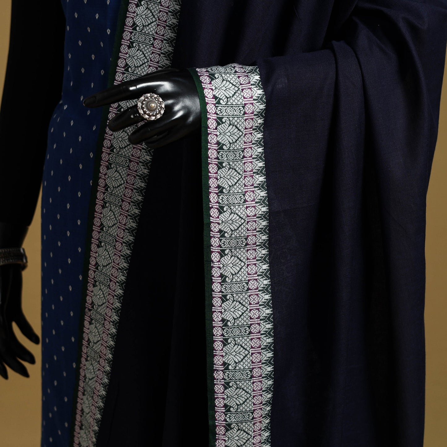 Blue - cotton jacquard dupatta with thread border 18